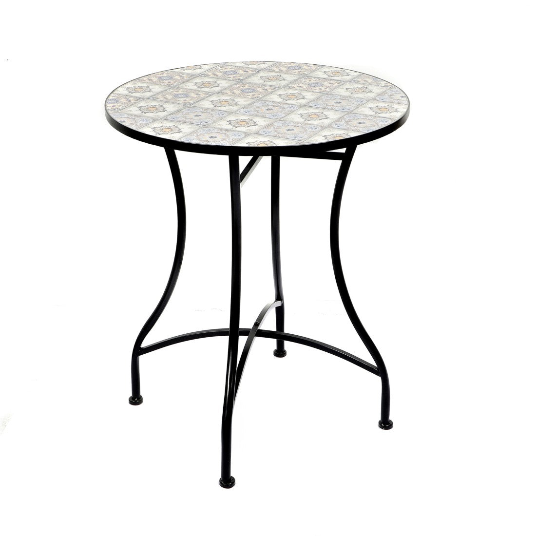 Tavolo da giardino rotondo bistrot – Mosaico decorativo – Metallo nero – Ø60xH71 cm