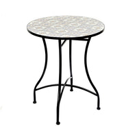 Tavolo da giardino rotondo bistrot – Mosaico decorativo – Metallo nero – Ø60xH71 cm