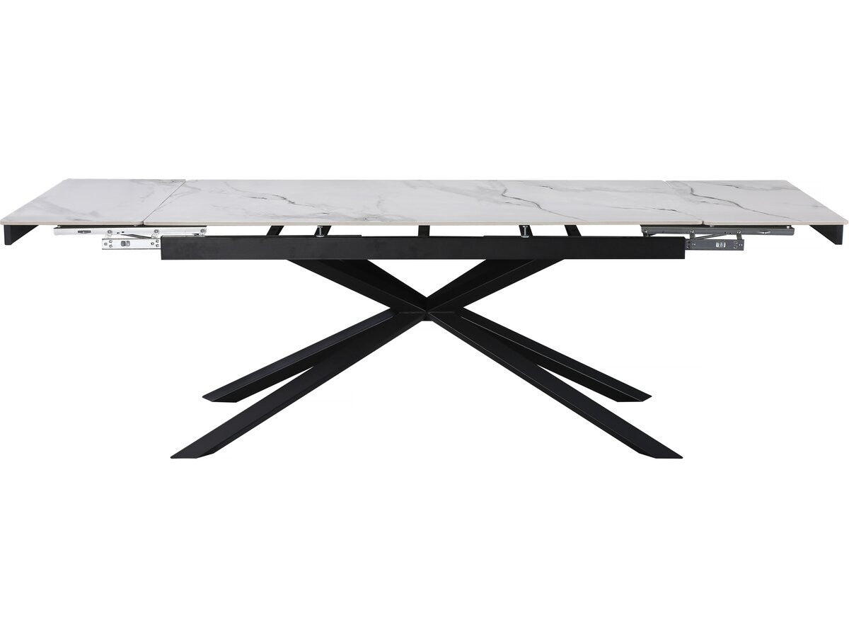 Tavolo da pranzo allungabile in ceramica per 6-10 persone "Celeste" - Bianco marmorizzato oro