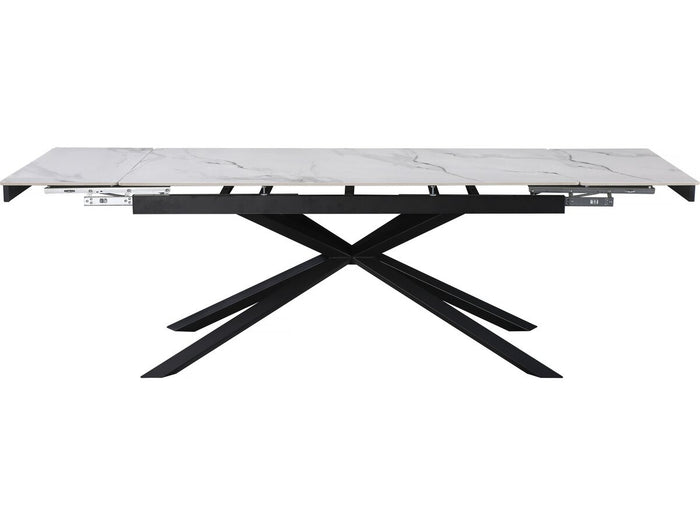 Tavolo da pranzo allungabile in ceramica per 6-10 persone "Celeste" - Bianco marmorizzato oro