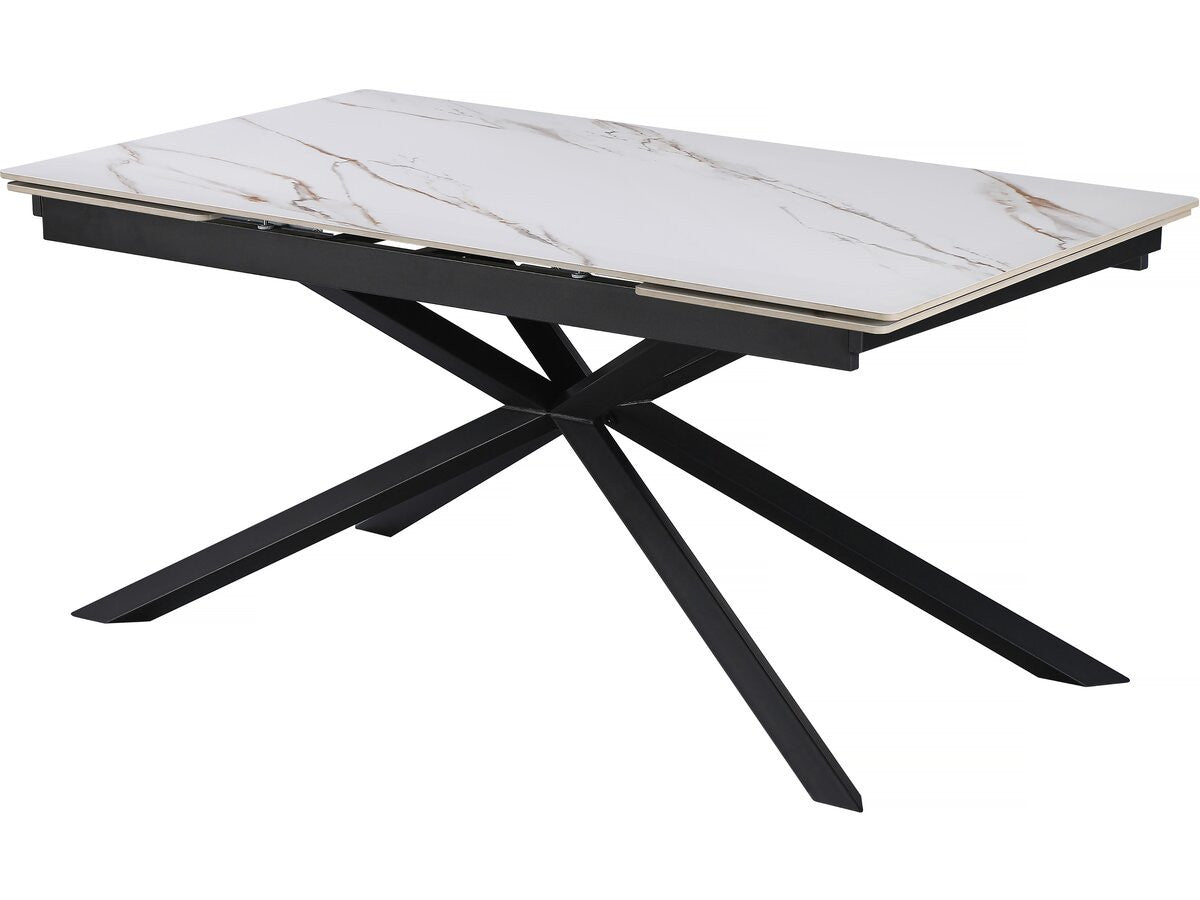 Tavolo da pranzo allungabile in ceramica per 6-10 persone "Celeste" - Bianco marmorizzato oro