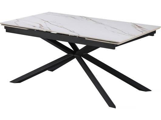 Tavolo da pranzo allungabile in ceramica per 6-10 persone "Celeste" - Bianco marmorizzato oro