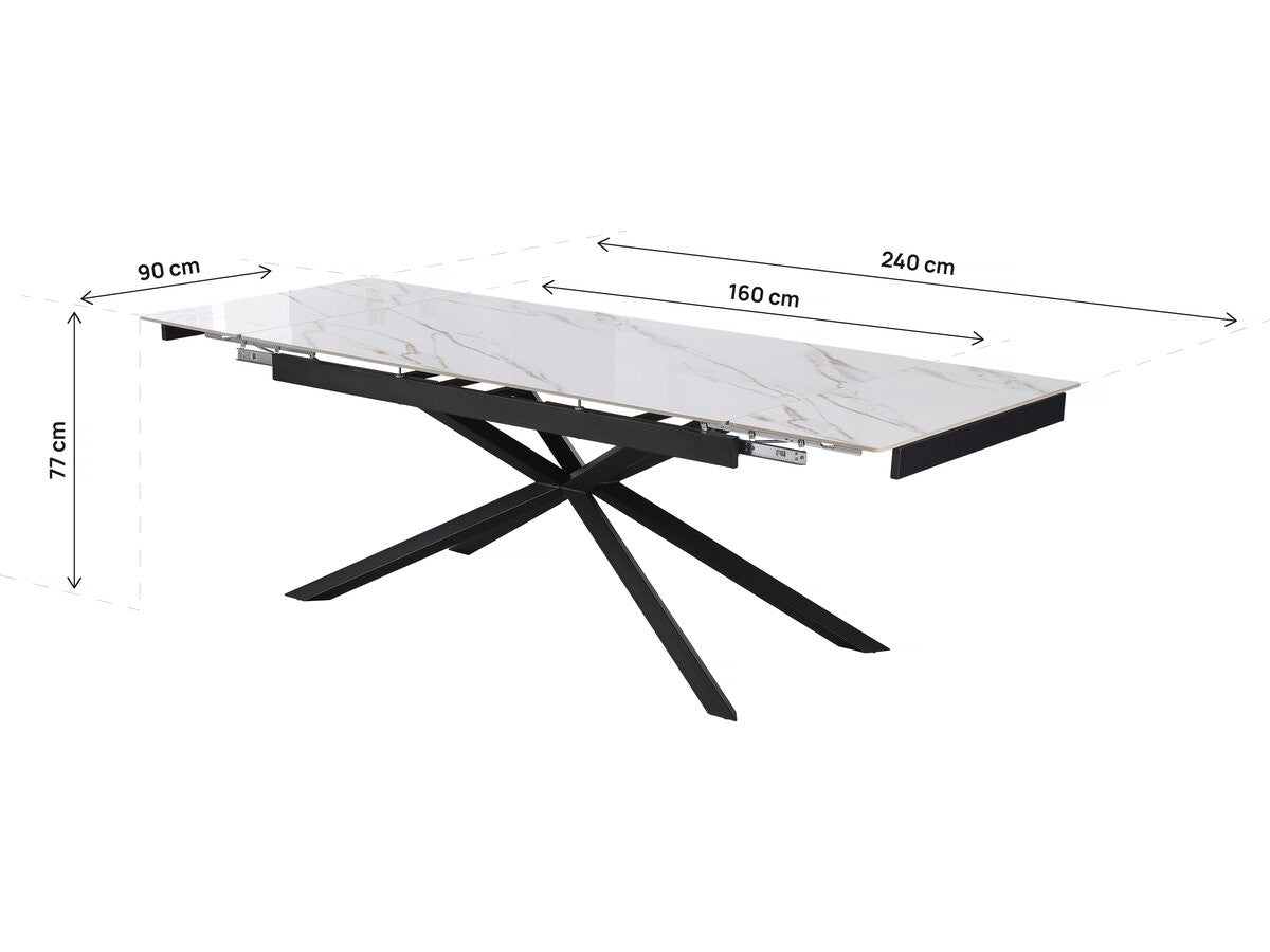 Tavolo da pranzo allungabile in ceramica per 6-10 persone "Celeste" - Bianco marmorizzato oro