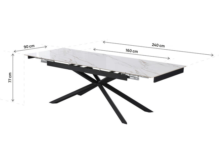 Tavolo da pranzo allungabile in ceramica per 6-10 persone "Celeste" - Bianco marmorizzato oro