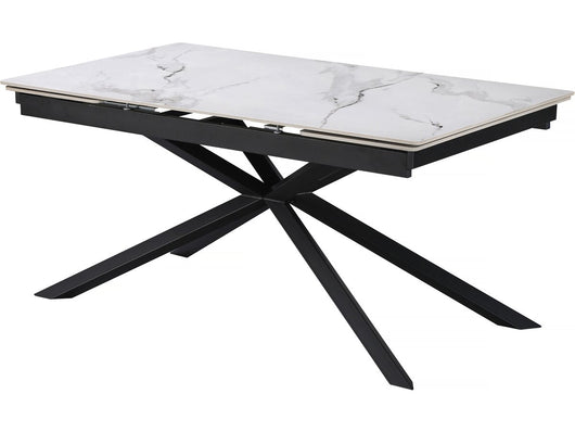 Tavolo da pranzo allungabile in ceramica per 6-10 persone "Celeste" - Bianco marmorizzato grigio