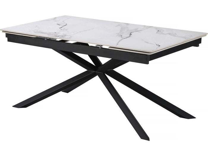 Tavolo da pranzo allungabile in ceramica per 6-10 persone "Celeste" - Bianco marmorizzato grigio