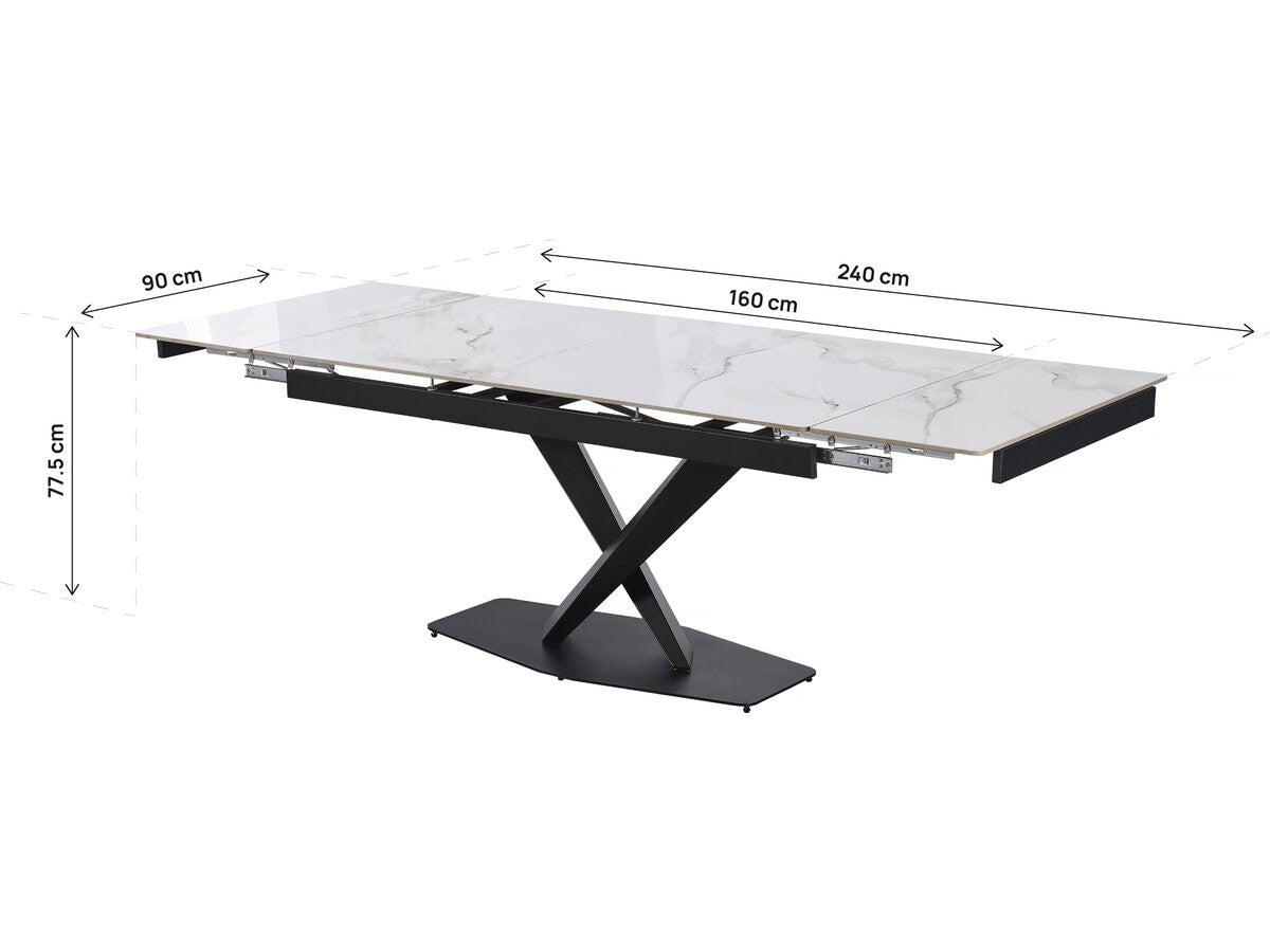 Tavolo da pranzo allungabile in ceramica per 6-10 persone "Silence" - Bianco marmorizzato grigio