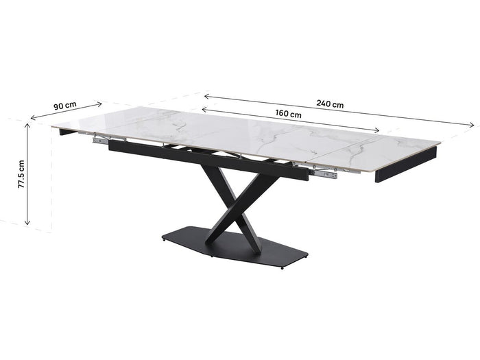 Tavolo da pranzo allungabile in ceramica per 6-10 persone "Silence" - Bianco marmorizzato grigio