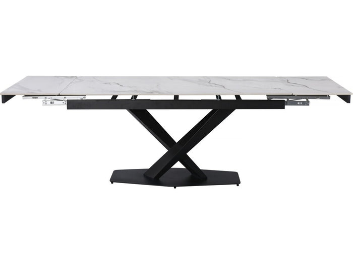 Tavolo da pranzo allungabile in ceramica per 6-10 persone "Silence" - Bianco marmorizzato grigio