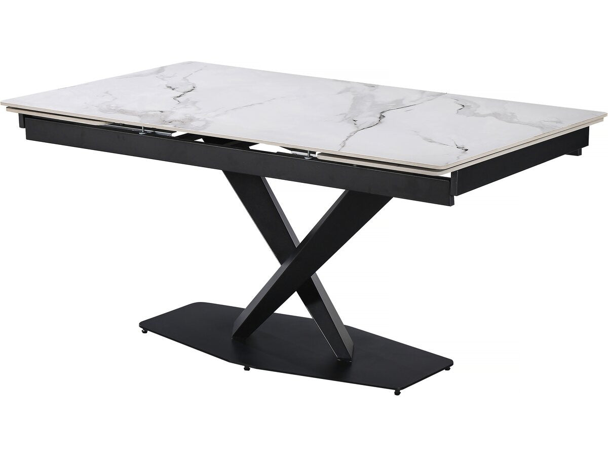 Tavolo da pranzo allungabile in ceramica per 6-10 persone "Silence" - Bianco marmorizzato grigio
