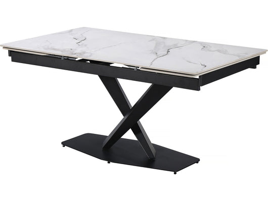 Tavolo da pranzo allungabile in ceramica per 6-10 persone "Silence" - Bianco marmorizzato grigio