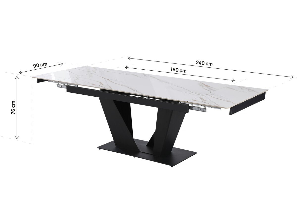 Tavolo da pranzo allungabile in ceramica - 160/240 cm - da 6 a 10 persone "Nova" - Bianco marmorizzato oro