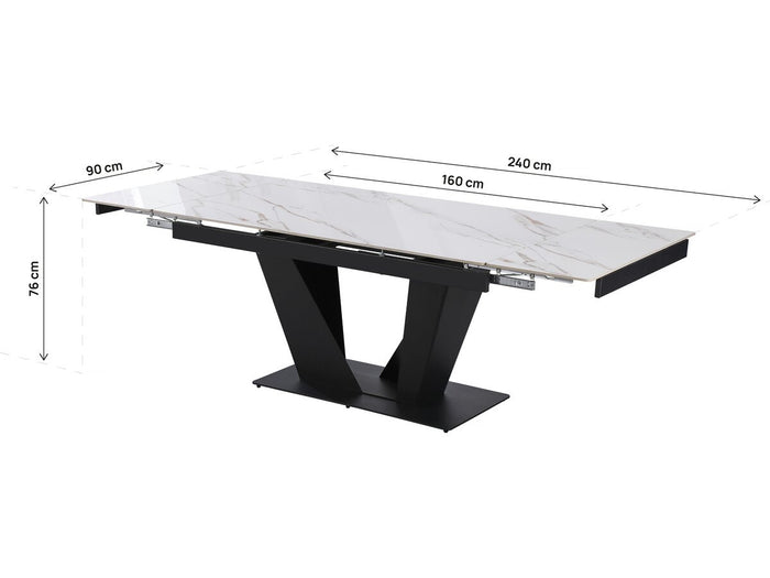 Tavolo da pranzo allungabile in ceramica - 160/240 cm - da 6 a 10 persone "Nova" - Bianco marmorizzato oro