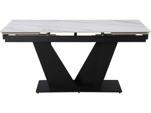 Tavolo da pranzo allungabile in ceramica - 160/240 cm - da 6 a 10 persone "Nova" - Bianco marmorizzato oro