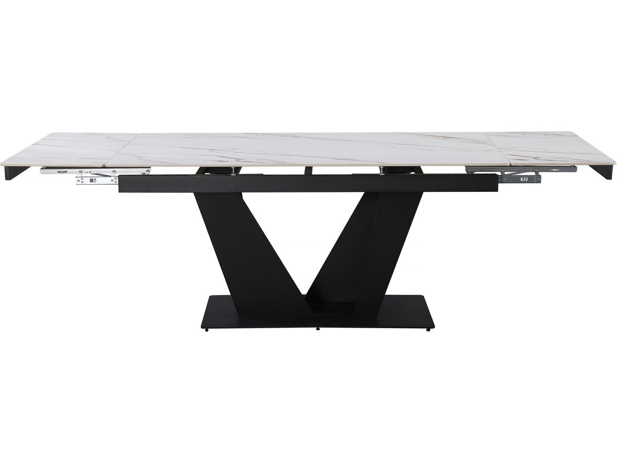 Tavolo da pranzo allungabile in ceramica - 160/240 cm - da 6 a 10 persone "Nova" - Bianco marmorizzato oro