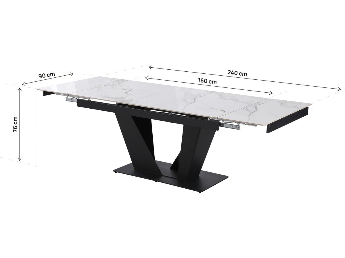Tavolo da pranzo allungabile in ceramica - 160/240 cm - da 6 a 10 persone "Nova" - Bianco marmorizzato grigio
