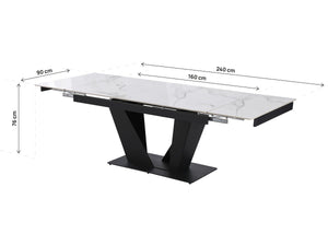Tavolo da pranzo allungabile in ceramica - 160/240 cm - da 6 a 10 persone "Nova" - Bianco marmorizzato grigio