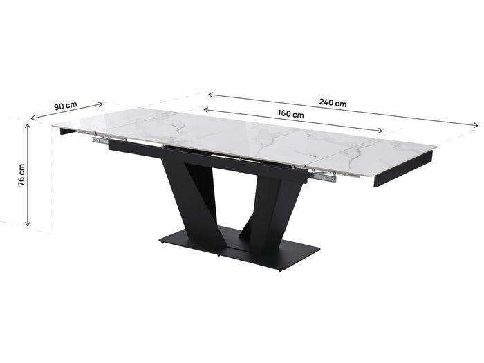 Tavolo da pranzo allungabile in ceramica - 160/240 cm - da 6 a 10 persone "Nova" - Bianco marmorizzato grigio