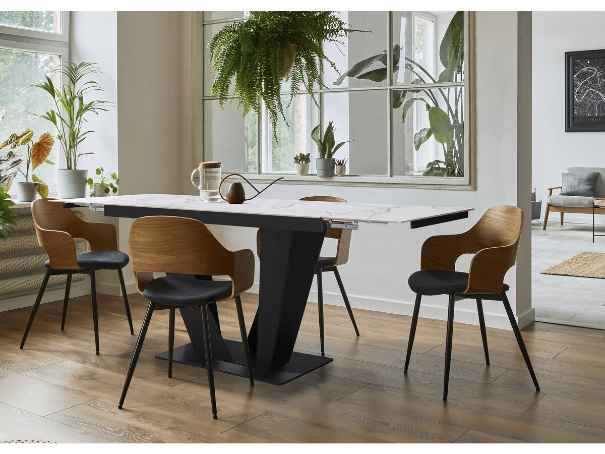 Tavolo da pranzo allungabile in ceramica - 160/240 cm - da 6 a 10 persone "Nova" - Bianco marmorizzato grigio