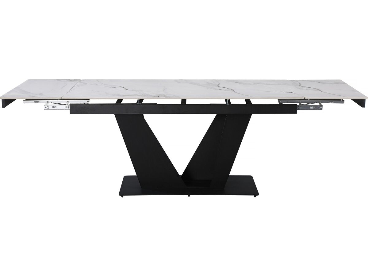 Tavolo da pranzo allungabile in ceramica - 160/240 cm - da 6 a 10 persone "Nova" - Bianco marmorizzato grigio