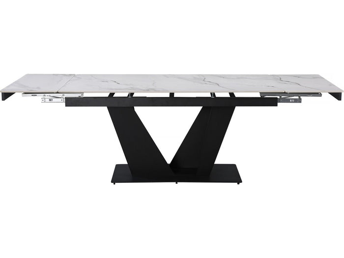 Tavolo da pranzo allungabile in ceramica - 160/240 cm - da 6 a 10 persone "Nova" - Bianco marmorizzato grigio