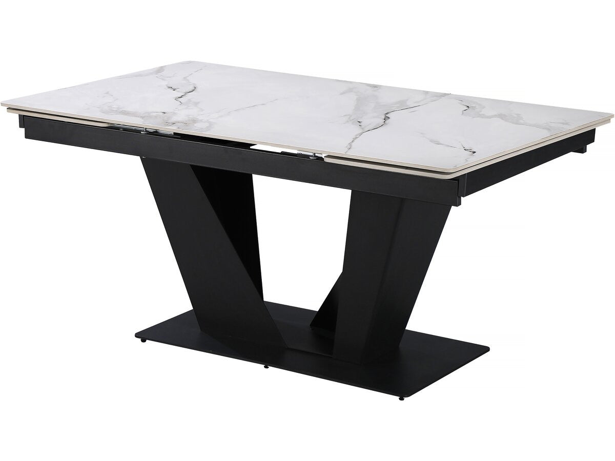 Tavolo da pranzo allungabile in ceramica - 160/240 cm - da 6 a 10 persone "Nova" - Bianco marmorizzato grigio