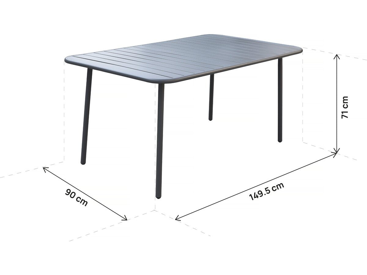 Table jardin en métal "Bilbao" - 150 x 90 x 71 cm - Gris