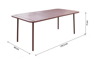 Tavolo da giardino in metallo Bilbao - 180 x 90 x 71 cm - Terracotta