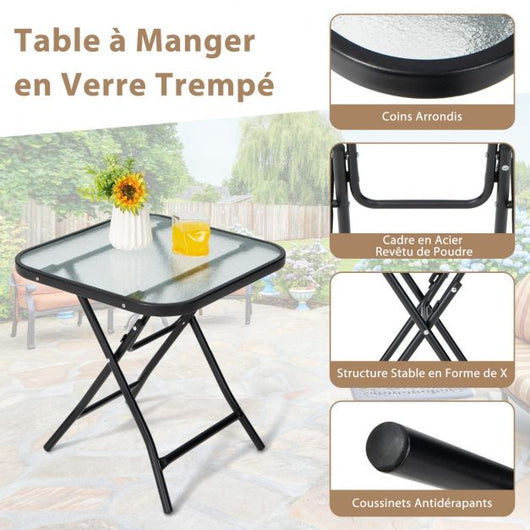 Tavolo da giardino bistrot pieghevole 46,5 x 46,5 x 42 cm in vetro e acciaio per interni patio esterno balcone portata 25 kg nero 20_0009416
