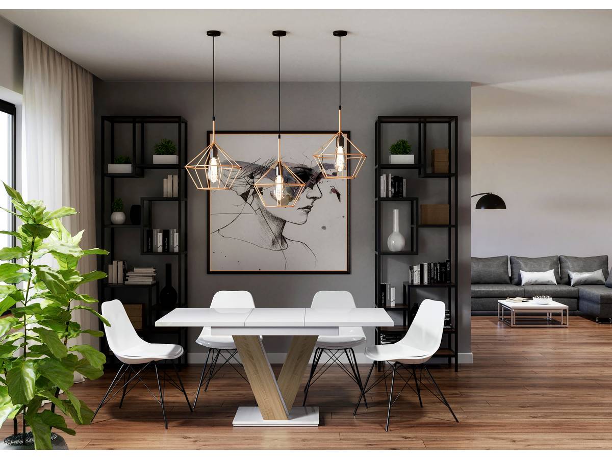 Tavolo da pranzo allungabile "Masiv" - 120 - 160 x 80 x 75 cm - Bianco lucido/Sonoma