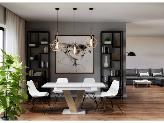 Tavolo da pranzo allungabile "Masiv" - 120 - 160 x 80 x 75 cm - Bianco lucido/Sonoma