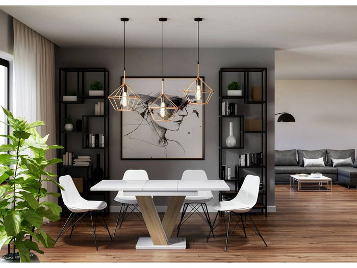 Tavolo da pranzo allungabile "Masiv" - 120 - 160 x 80 x 75 cm - Bianco lucido/Sonoma