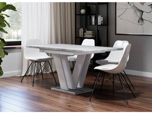 Tavolo da pranzo allungabile "Masiv" - 120 - 160 x 80 x 75 cm - Calcestruzzo/Bianco lucido