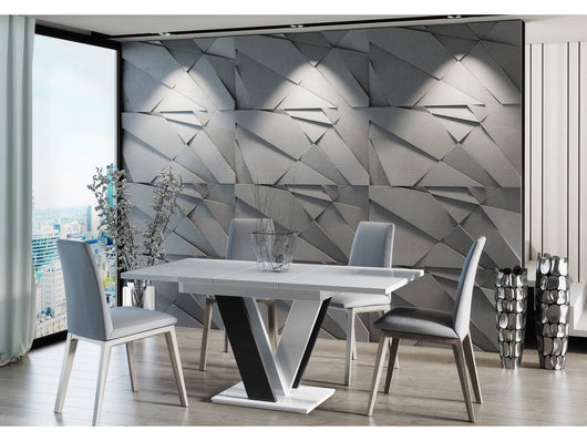 Tavolo da pranzo allungabile "Masiv" - 120 - 160 x 80 x 75 cm - Bianco lucido / Nero lucido