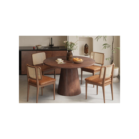 Tavolo rotondo collezione FRANCHIA in legno esotico di mangolia marrone diametro 130 cm.