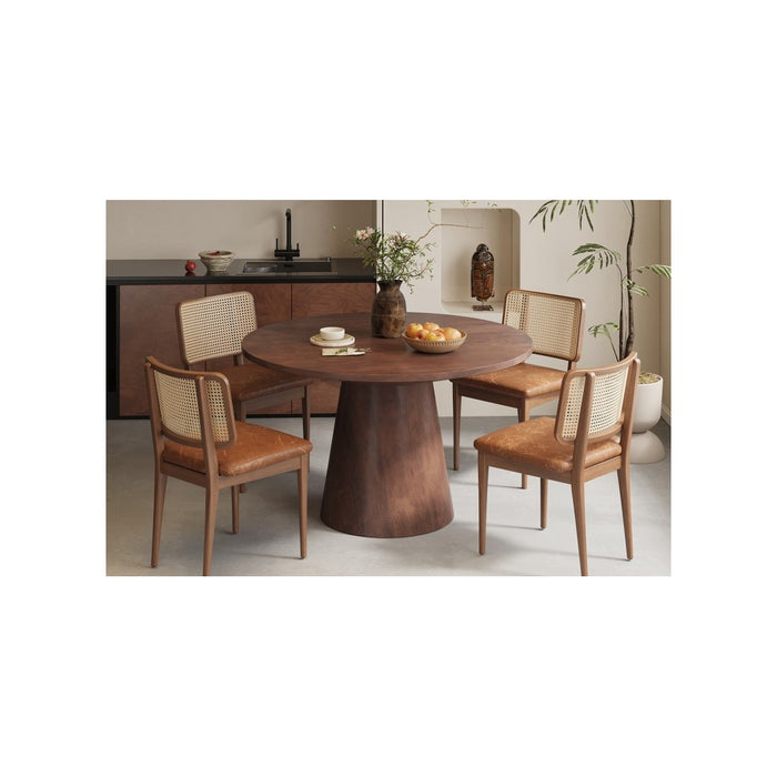 Tavolo rotondo collezione FRANCHIA in legno esotico di mangolia marrone diametro 130 cm.