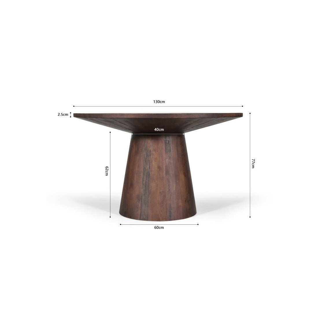 Tavolo rotondo collezione FRANCHIA in legno esotico di mangolia marrone diametro 130 cm.