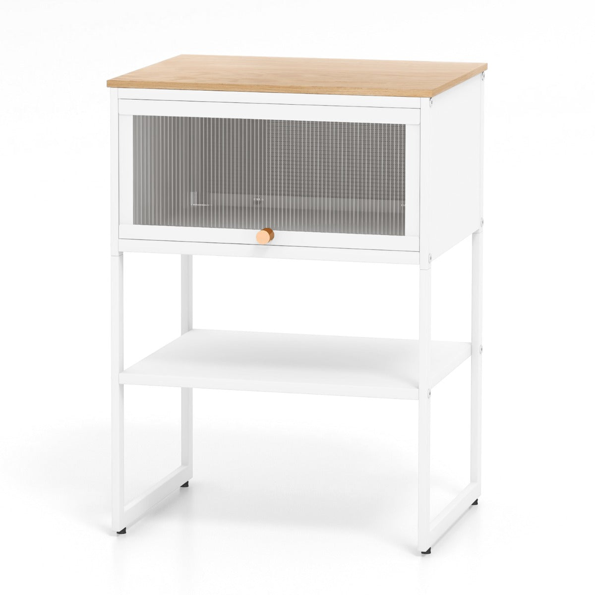 Comodino compatto 40 x 32 x 56 cm con pratica anta a ribalta design moderno bianco PC 20_0019387