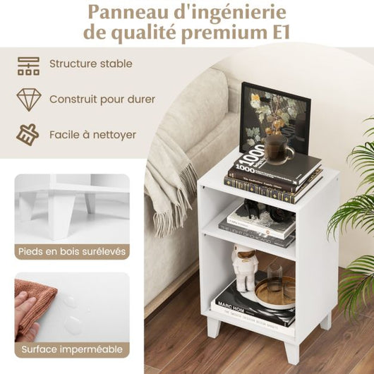 Tavolino a 3 ripiani comodino con ripiani portaoggetti gambe rialzate e struttura stabile tavolino 65 cm stretto bianco 20_0009371