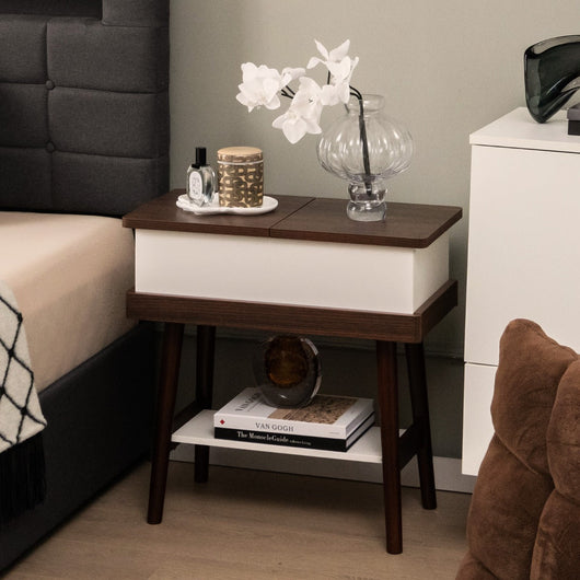 Tavolino con piano ribaltabile, fine divano, 2 livelli 60 x 30 x 59 cm in legno marrone 20_0005132