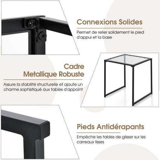 Tavolino quadrato da esterno da 43 cm, struttura in vetro temperato, struttura in metallo, facile montaggio, tavolino da caffè per soggiorno, portico, patio, giardino, nero 20_0005204