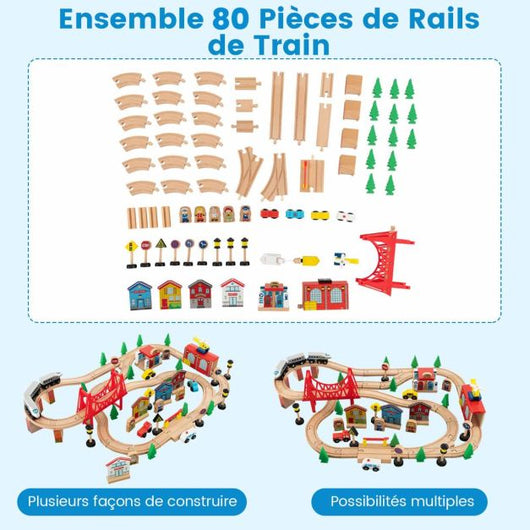 Set trenino e tavolo in legno 80 pezzi cassetto superiore reversibile e rimovibile guide in legno massello figurine blu 20_0008478