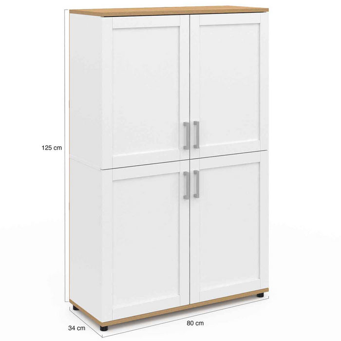 IDMarket - Tablero alto de 2 puertas VITO blanco y efecto haya H. 125 cm