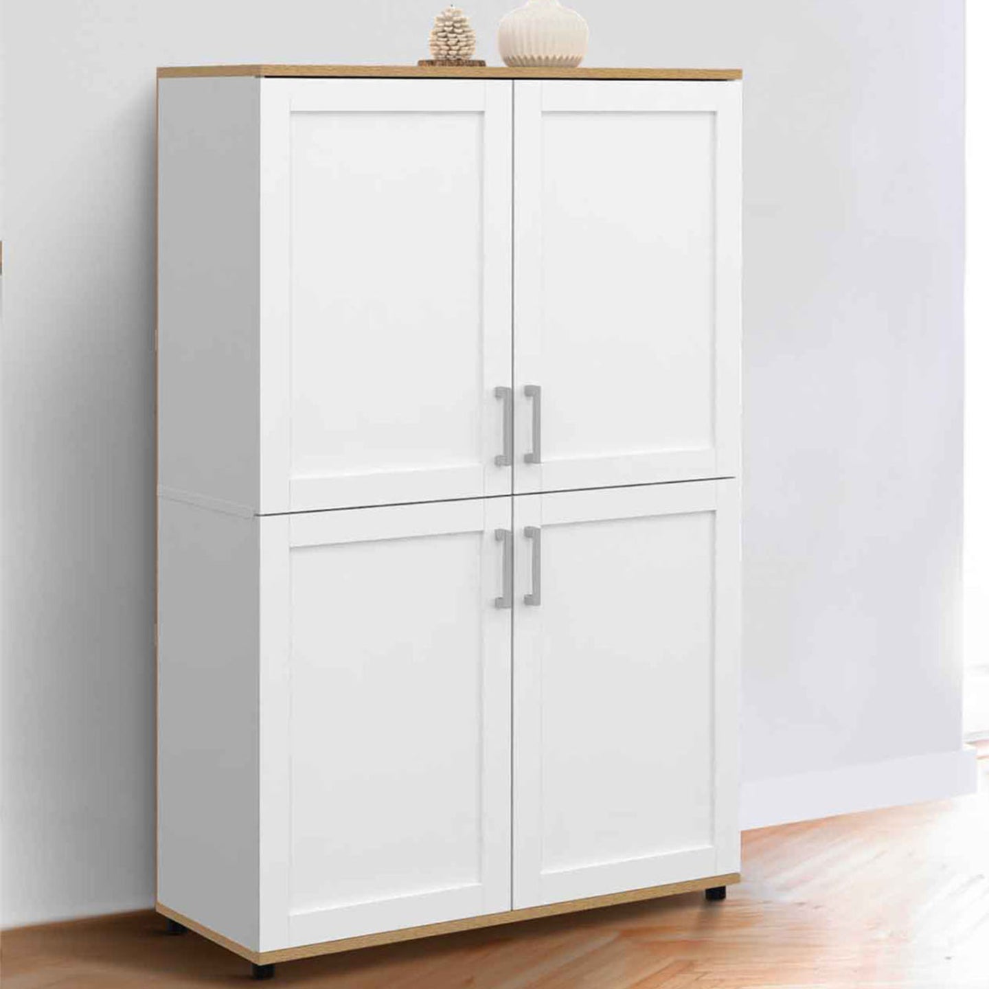 IDMarket - Tablero alto de 2 puertas VITO blanco y efecto haya H. 125 cm