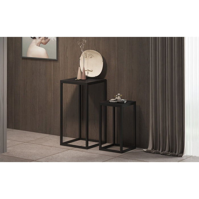 Tavolini da salotto GOA in legno massiccio nero. Mobili in stile industriale.