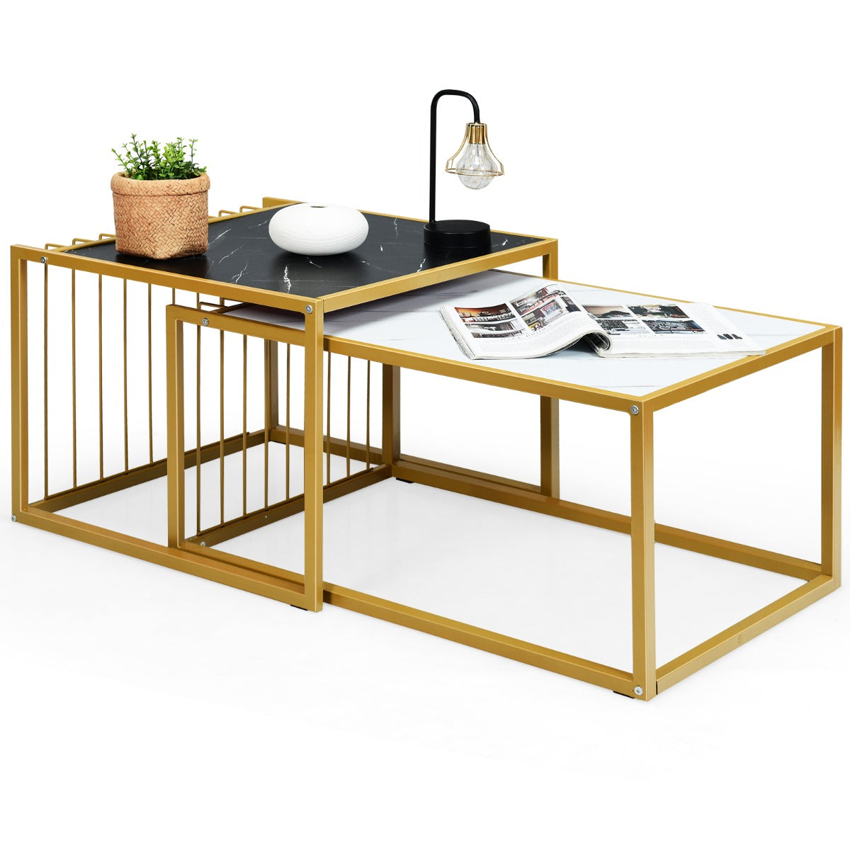 Set di 2 tavolini da caffè impilabili 80 x 53 x 38,5 cm design moderno impilabili per ottimizzare lo spazio MDF bianco e nero 20_0020855