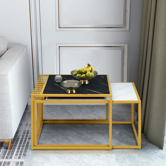 Set di 2 tavolini impilabili realistica superficie in marmo artificiale Scandinavo moderno struttura in metallo 20_0006278