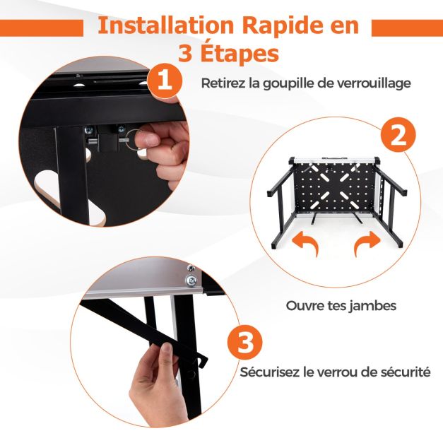 Banco da lavoro pieghevole con 2 morse e 4 morse tavolo da lavoro portatile con 3 cassette porta attrezzi banco da carpenteria portata 454 kg per garage arancione 20_0009707