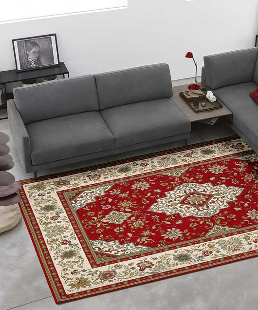 Tappeto orientale classico TABRIZ ROSSO in ciniglia multiuso lavabile antiscivolo cm.140x200