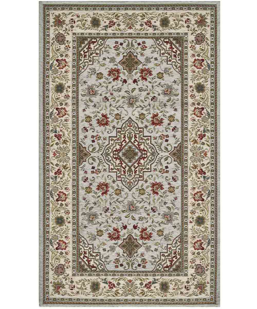 Coppia Tappeti orientali classici TABRIZ GRIGIO in ciniglia multiuso lavabili antiscivolo cm.65x110 (Set 2 pezzi)